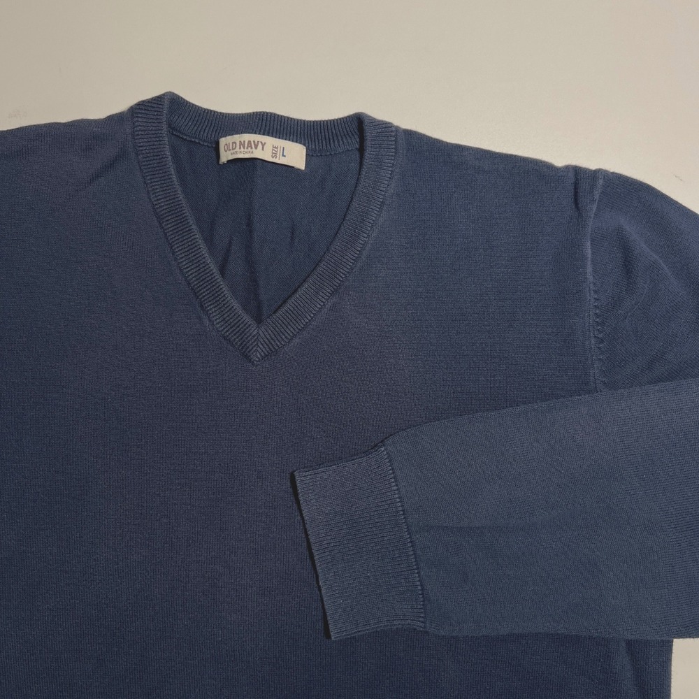 Old Navy Cotton V-Neck Sweater‎ Men's L Navy Blue Y2K Grunge Softboy Knit